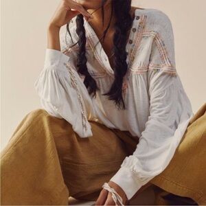 Free People Mara Mae Tunic Top Ruched Pleated Oversized Small Boho Linen Blend